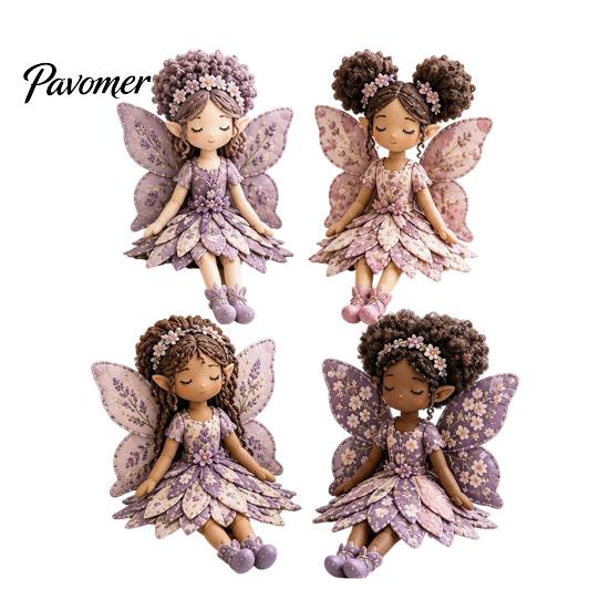 Künstlerische Heimdeko Bastelset Magische Fee Patchwork, DIY Blumenstoff Nähen Dekoratives Figuren-Set 4-flügelige Puppen, für Anfänger,