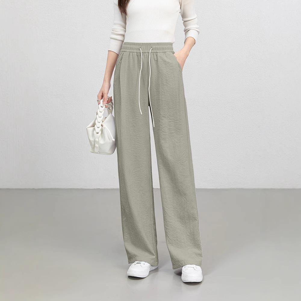 Cloud-Feel Velvet Elastic Waist Drawstring High-Waisted Wide-Leg Summer Pants