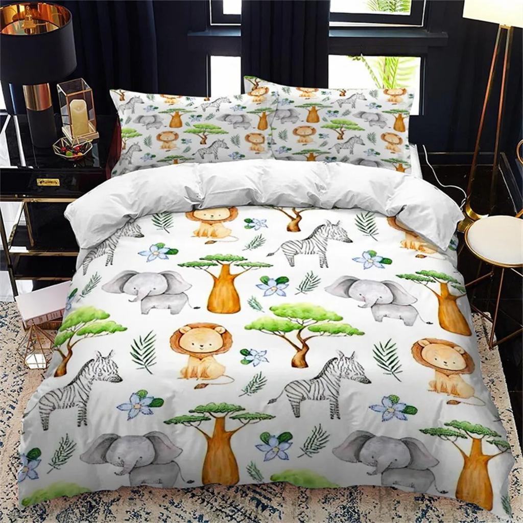 Boys Girls Kawaii Elephant Duvet Cover Cute Animals Quilt Cover Queen Size Soft Microfiber Cartoon Bedroom Decorations Children