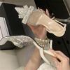 Eilyken 2026 Spring Fashion Pointed Toe Low Heels Crystal Bowknot PVC Transparent Pumps Women Wedding Sandals Prom Party Shoes