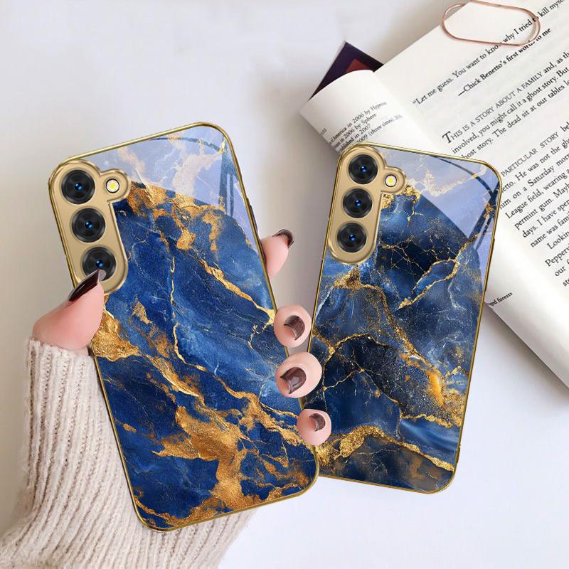 Marble Texture Map For Samsung Galaxy S26 S20 FE S21 S22 S23 Plus S24 Ultra S25 Ultra S21 S25+ S22FE Golden Glass Phone Case