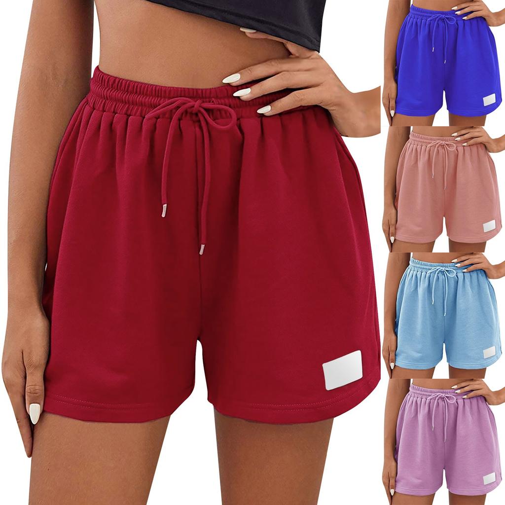 Women's Summer Drawstring Waist Patch Detail Shorts Casual Pants