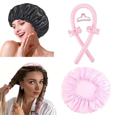 Juego de 2 Rizadores de Pelo Sin Calor Satinados de Seda Gorro para Dormir Turbante para Cabello Rizado Natural Cuidado del Cabello Largo Herramienta de Rizado para Dormir Ondas