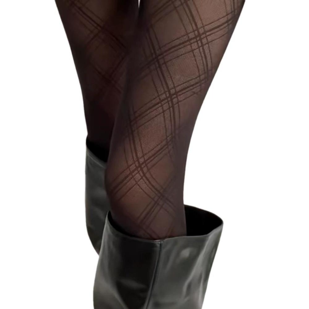 Women's Spring Autumn Thin Black Silk Diamond Grid Tights Beautiful Leg Black Silk Fishing Net Tights Pantyhose