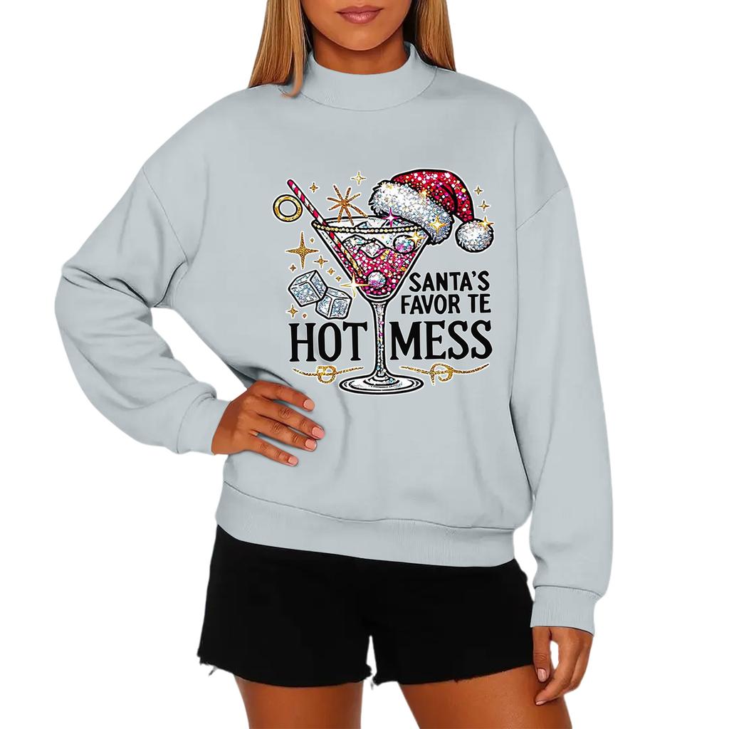 Ladies' Fashionable Casual Round Neck Long Sleeved Christmas Printed Hoodie