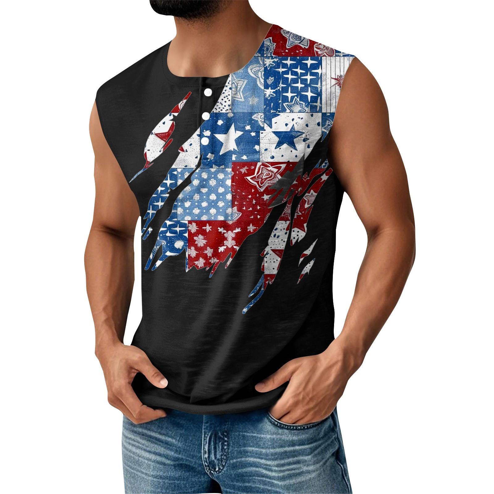 

Мужская летняя майка без рукавов с принтом ко Дню независимости, спортивная, на пуговицах, с карманом L