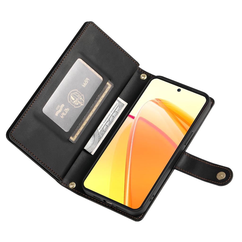 For Oppo Reno14 F 5G Case Zipper Pocket Wallet Leather Phone Cover with Straps