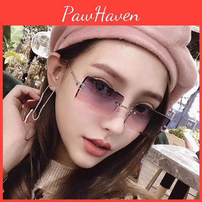 Elegant Gradient Womens Diamondcut Frameless Square Sunglasses