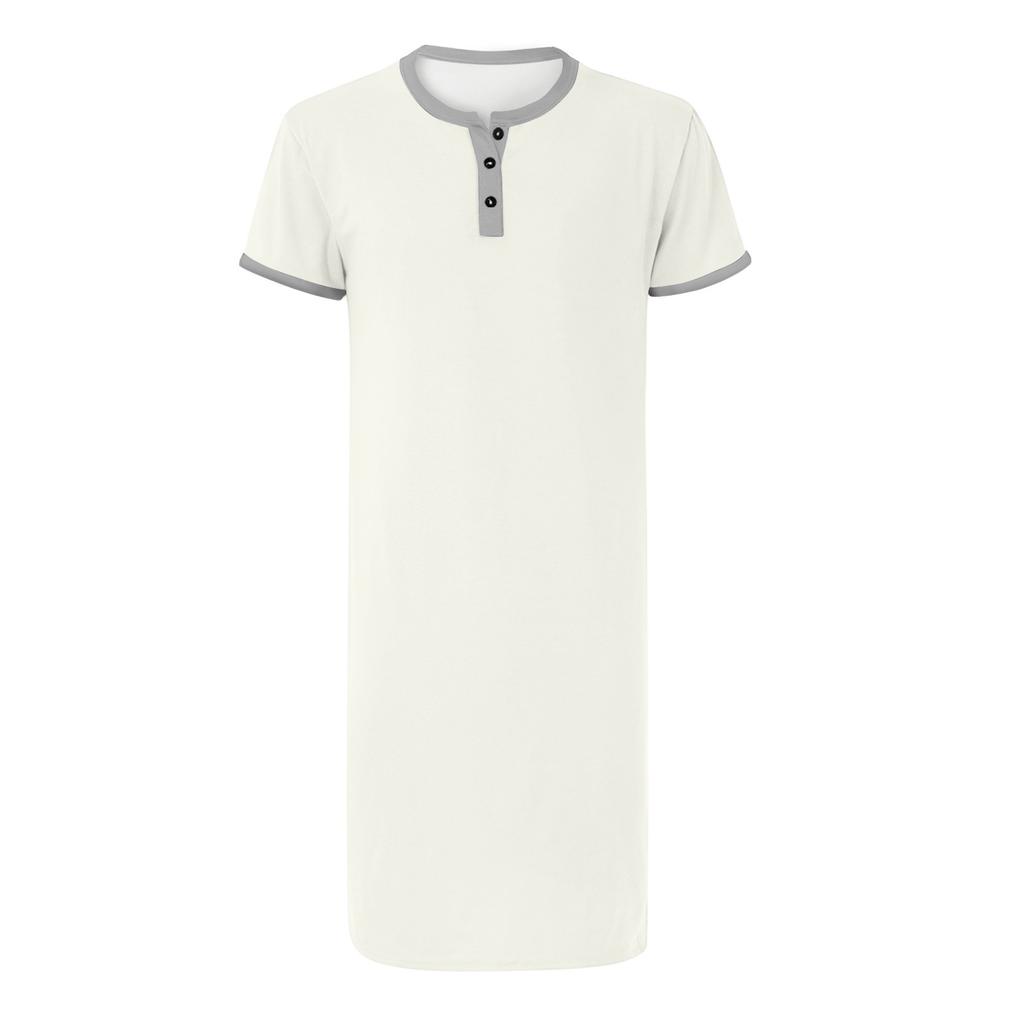 Ανδρικές βαμβακερές πιτζάμες μονόχρωμες κοντομάνικες με γιακά που κουμπώνει μακριές φαρδιές πιτζάμες ρούχα σπιτιού