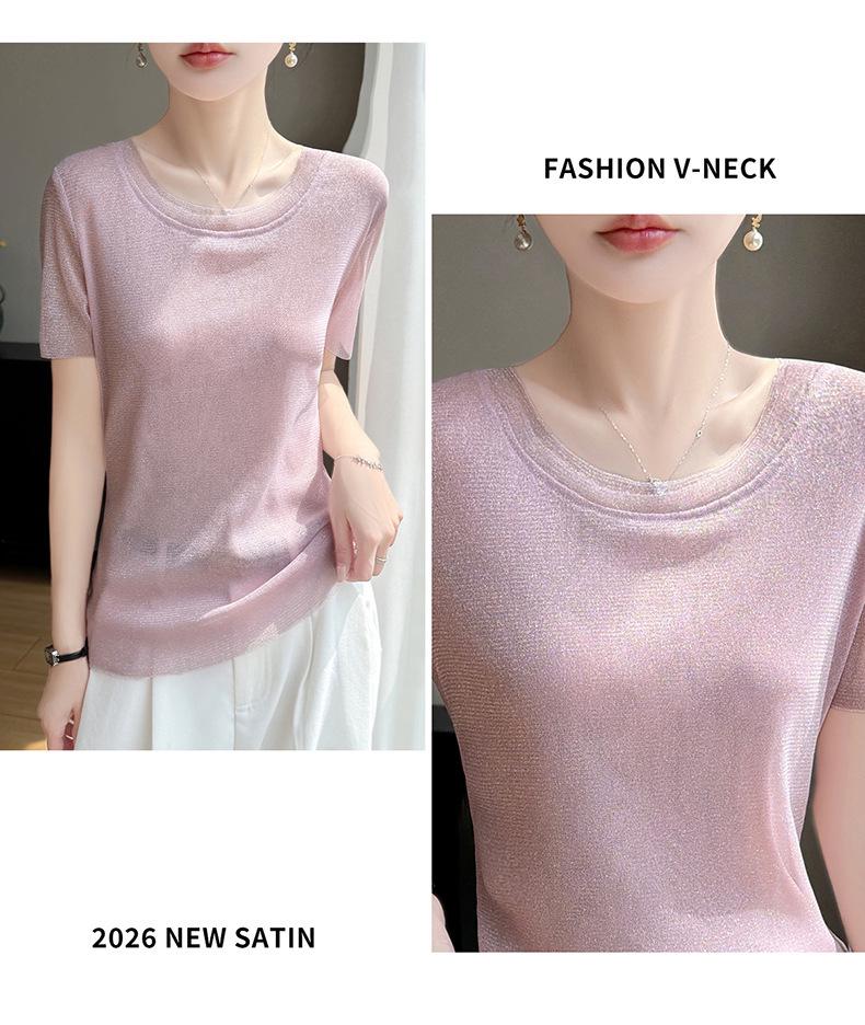 Women's Slimming Mesh Bright Silk Short Sleeve Top