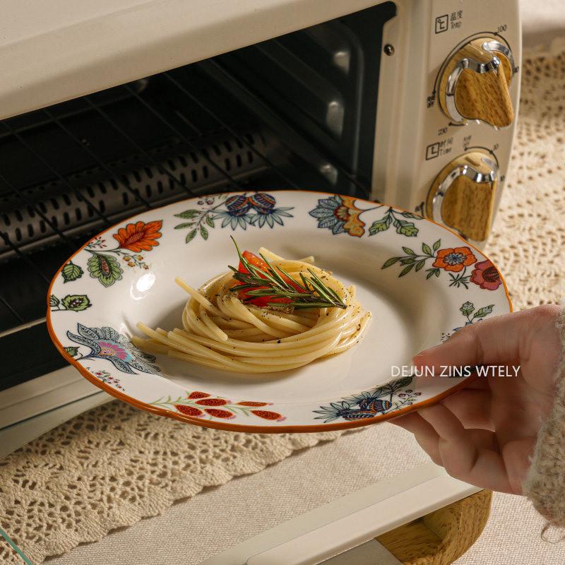 1pc Thickened Ceramic Plates Household Exquisite Noodle Bowls Chinese Ceramic Fruit Salad Plates Kitchen Tableware Accessories