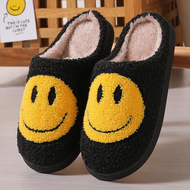 Winter cute cartoon smiley face home cotton slippers home fluffy slippers female couple warm slippers indoor