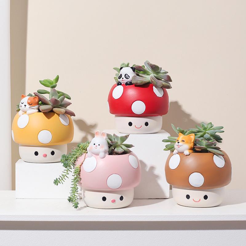 Creative Panda Mushroom Garden Decor - Cute Resin Flower Pots for Succulents