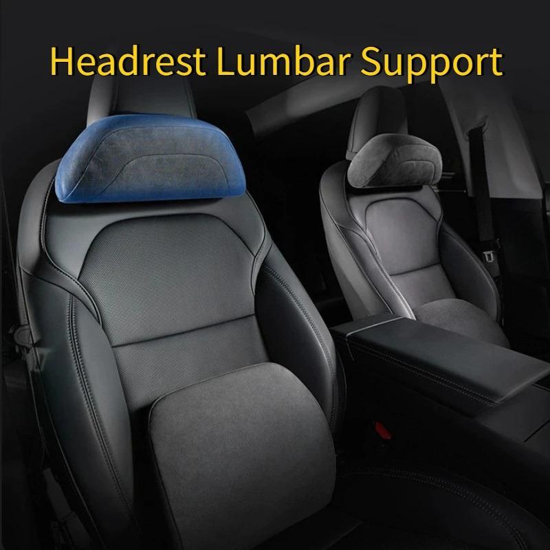 For Tesla Model 3/Y Car Neck Pillow Memory Cotton Protective Lumbar Support Backrest Relieves Pressure Car Headrest Assesories
