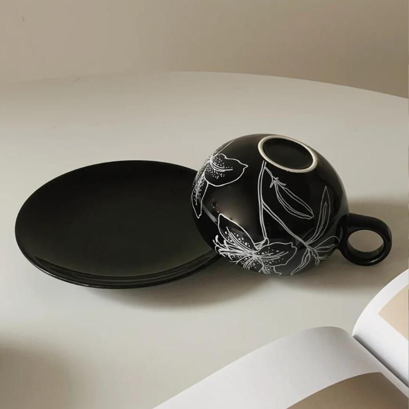Retro Floral Style Coffee Cups and Plates - High-end Narcissus Flower Cups and Plates - Floral Latte Art Decorative Tea Set