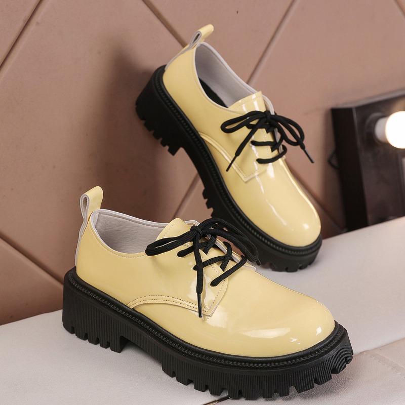 Fashion Women's Thick Heel Shoes Autumn New Round Head Deep Mouth Front Lacing After Zipper Thick Sole Non-slip Low Top Shoes