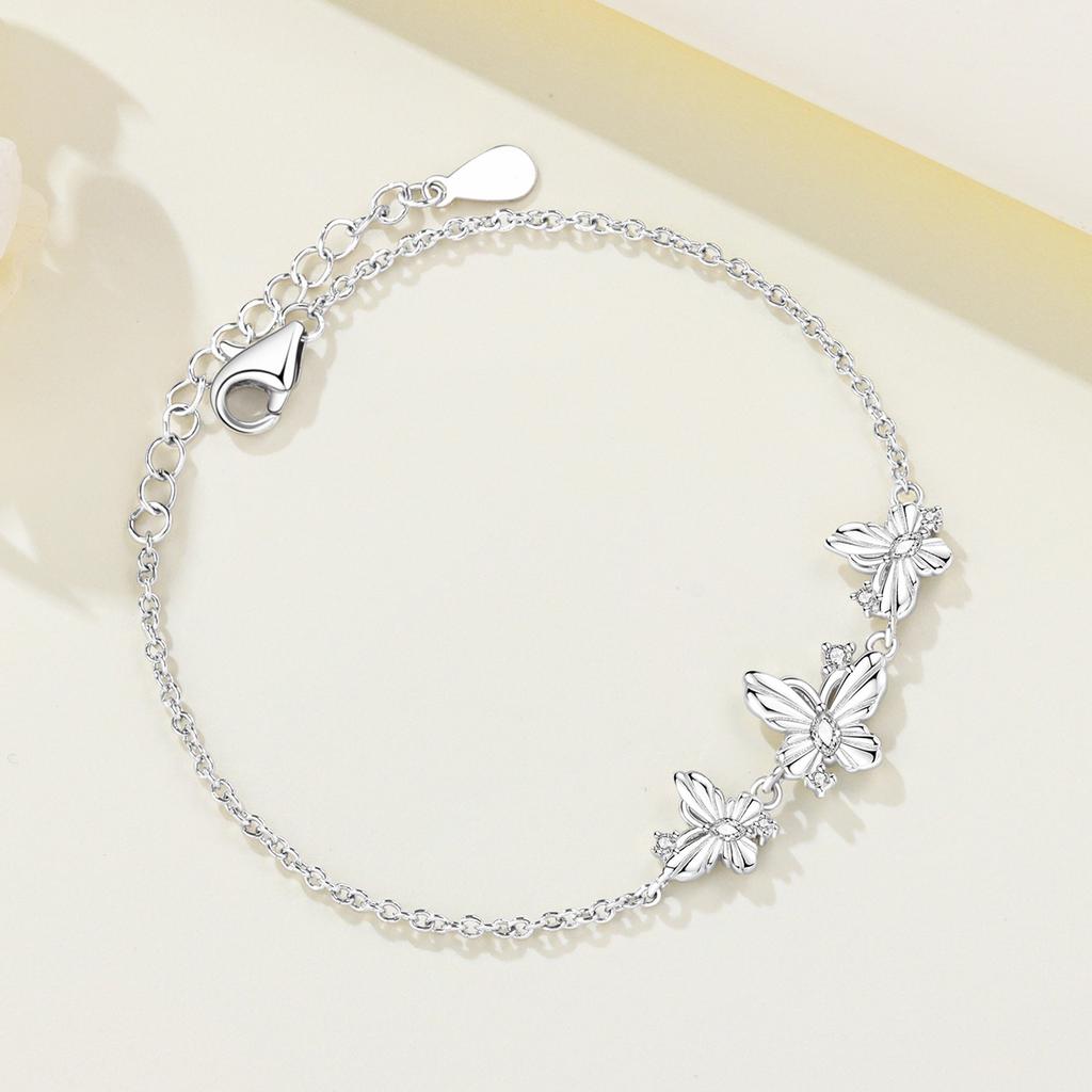 925 Silver Butterfly Moon Star Stone Bracelet Minimalist Jewelry