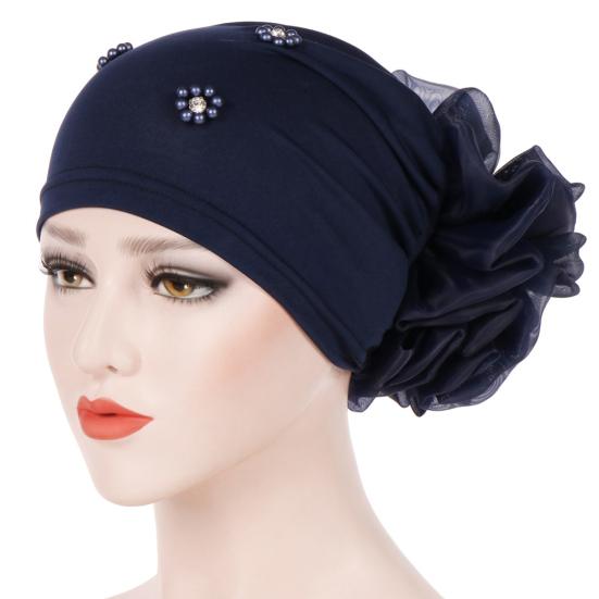 Muslim Women Faux Pearl Flower Hat Hijab Hair Loss Head Scarf Turban Cap Wrap