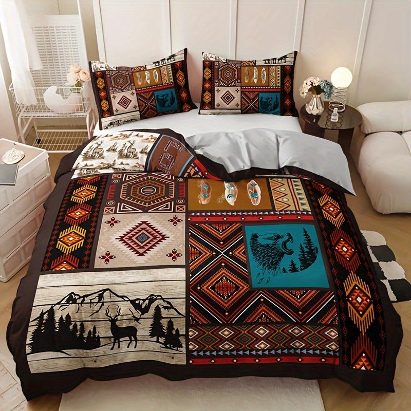 Tribal Deer Wolf Duvet Cover Set Soft Breathable Hd Printing Bedding Set 1 Duvet Cover+2 Pillowcase For Home Dorm Decor