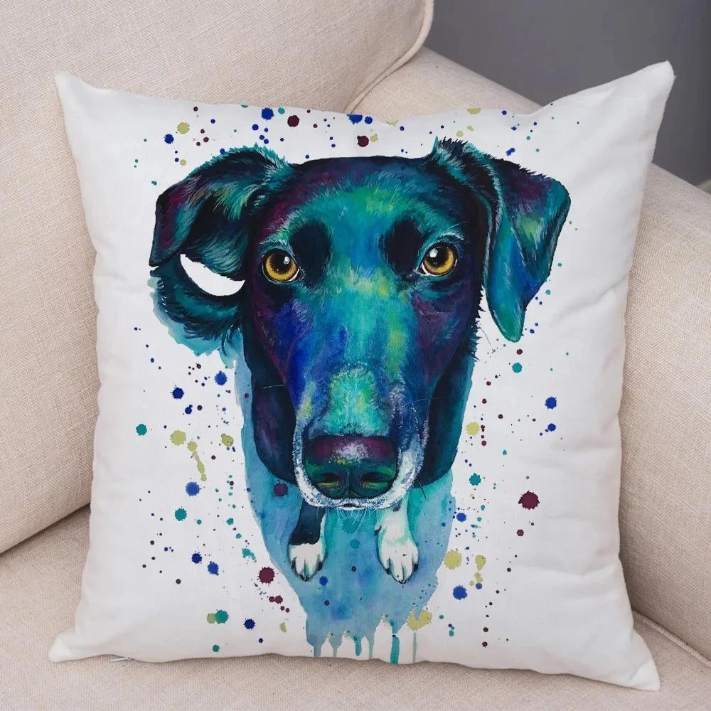 Cute Watercolor Pet Dog Pattern Pillowcase Car Ornaments Office Living Room Sofa Home Pillowcase