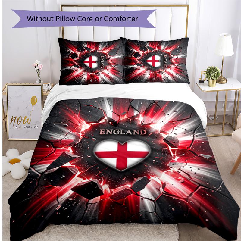 Set Biancheria da Letto Stampata Calcio Inghilterra 3 Pezzi Copriletto Traspirante Accogliente come Regalo per la Casa Nuova o per le Feste
