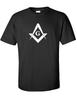 White Free Mason Logo Square Compass Illuminate Black Cotton T-Shirt