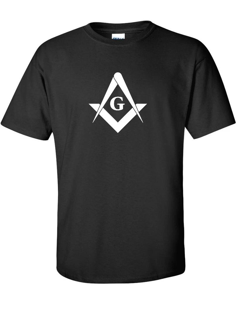 White Free Mason Logo Square Compass Illuminate Black Cotton T-Shirt S