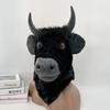 Halloween Moving Mouth Ox Horn Mask Scary Black Bull Head Cover Plush Animal Headgear Party