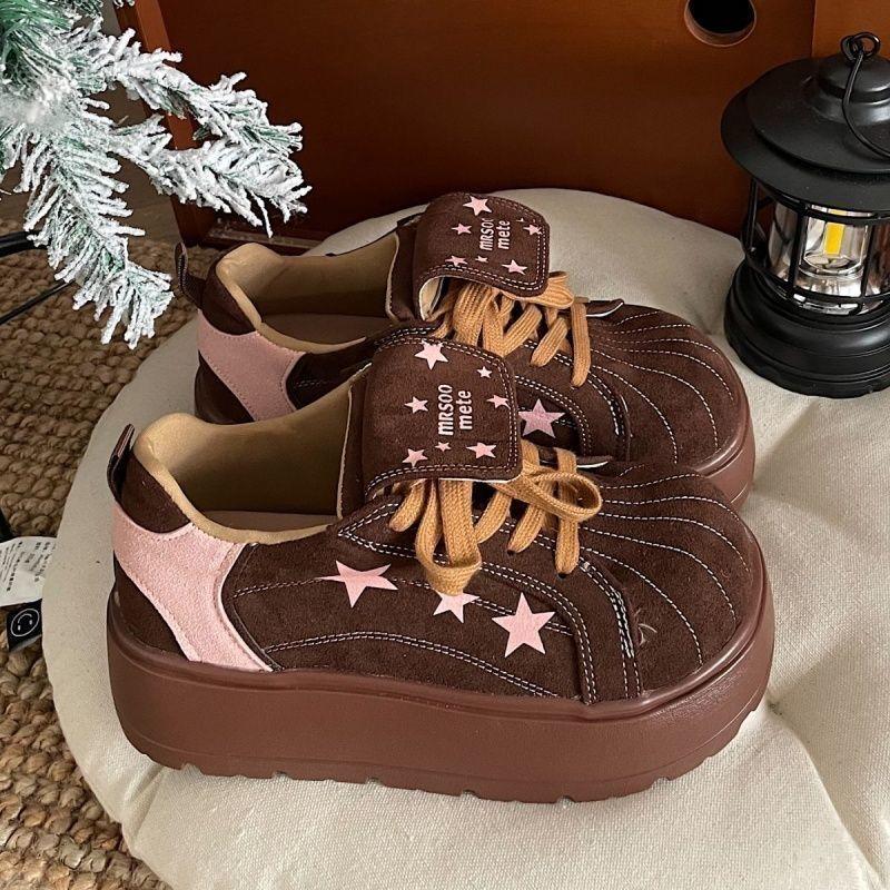 

Korean version of retro star thick-soled heightening German training shoes women s spring new versatile casual lace-up non-slip board shoes 40