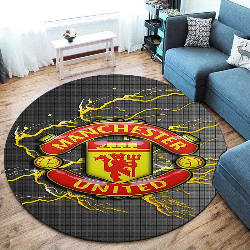 Manchester United F Round Area Rug,Carpet Rug for Living Room Bedroom Sofa Playroom Decor,Non-slip Floor Mat