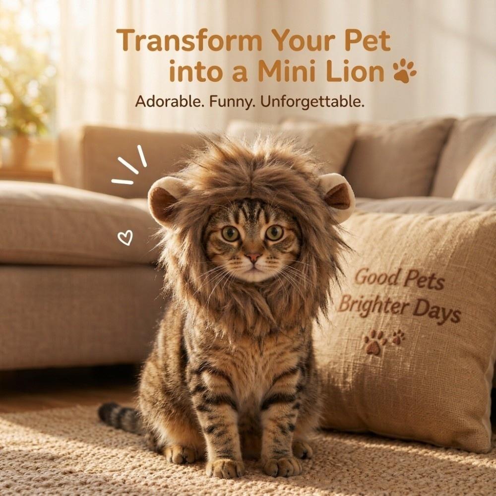 Furry Texture Pet Headwear Adjustable Dog Mane Wig Cute Cat Lion Costume Photo Props