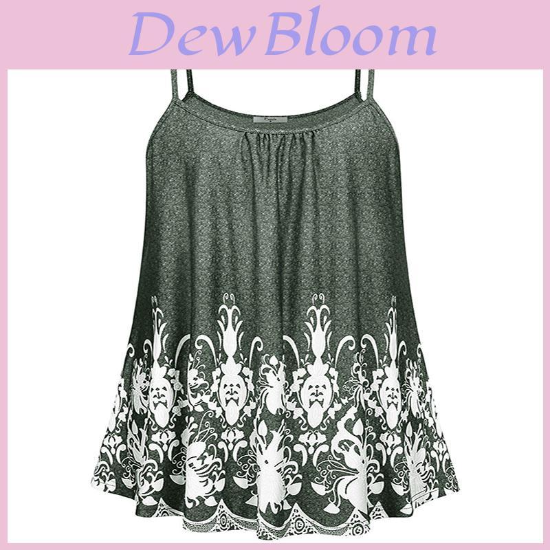 Elegant Women Print Loose Casual Summer Pleated Flowy Sleeveless Camisole Tank Tops