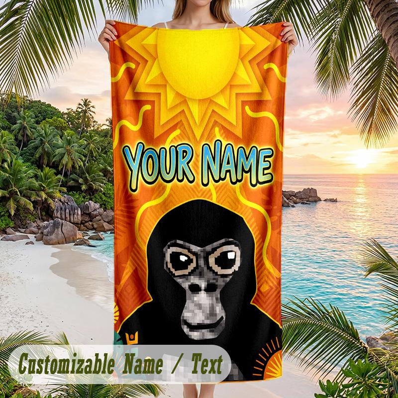 Gorilla Tag cartoon Beach Towel, Personalized Custom Text, Quick Dry Soft Large Towel For Swimming Pool Travel