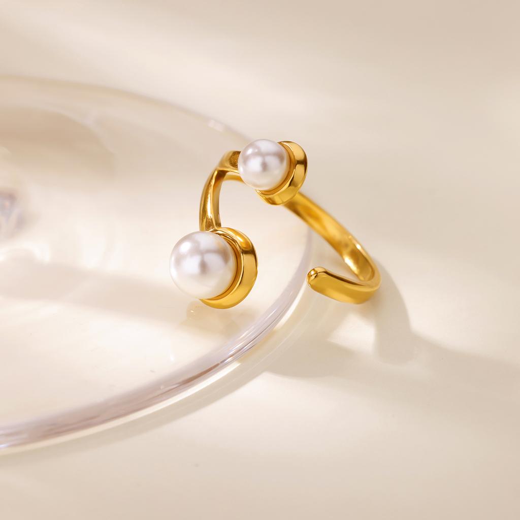 Elegant Cute Imitation Pearl Rings for Women Stainless Steel Opening Gold Color Finger Ring New Trend Aesthetic Jewelry Gifts