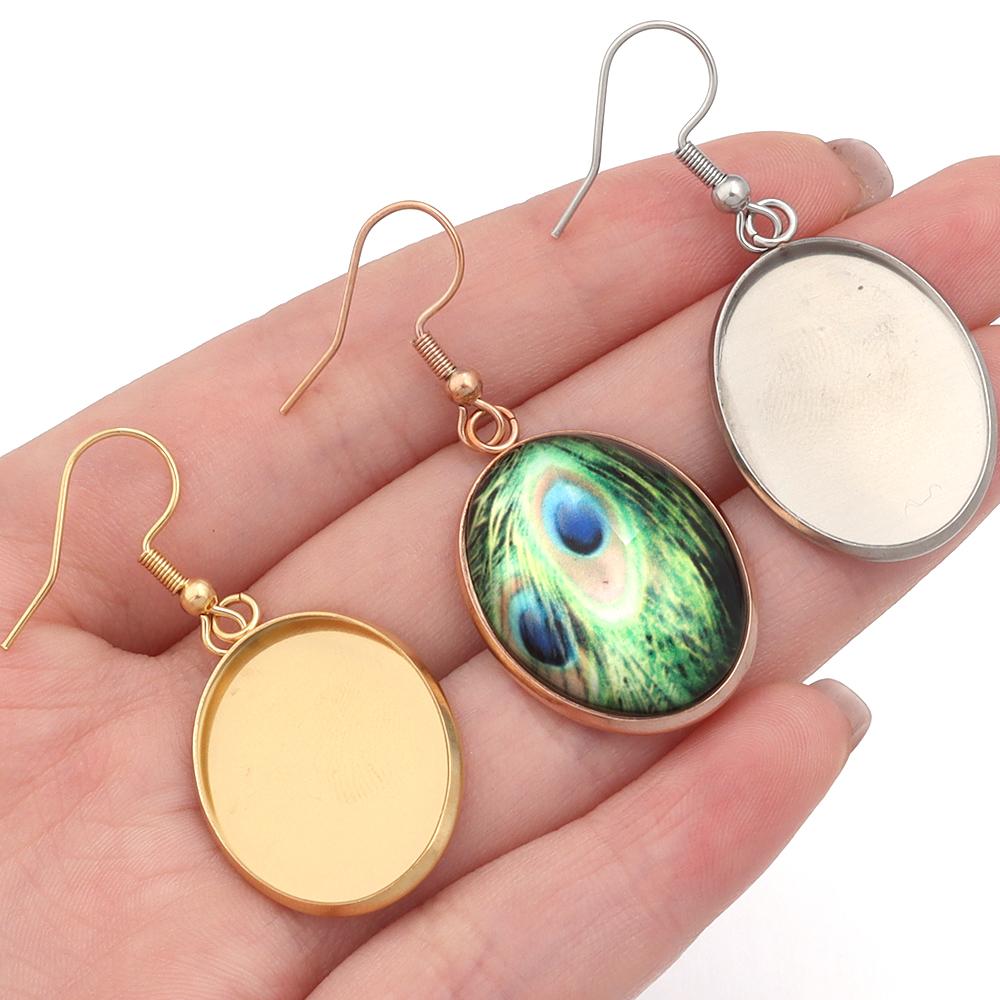6pcs/Lot Oval Stainless Steel Earring Base Oval Cabochon Base Setting Diy Earring Hooks Findings Tray Blank DIY Jewelry Making