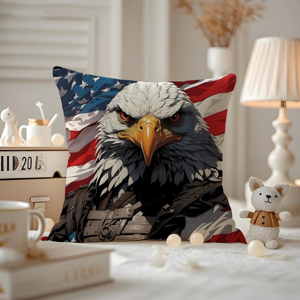 Independence Day Cushion Cover Anti-dustmite Pillowcase Invisible Zipper Silky Short Plush Sofa Cushion Cover