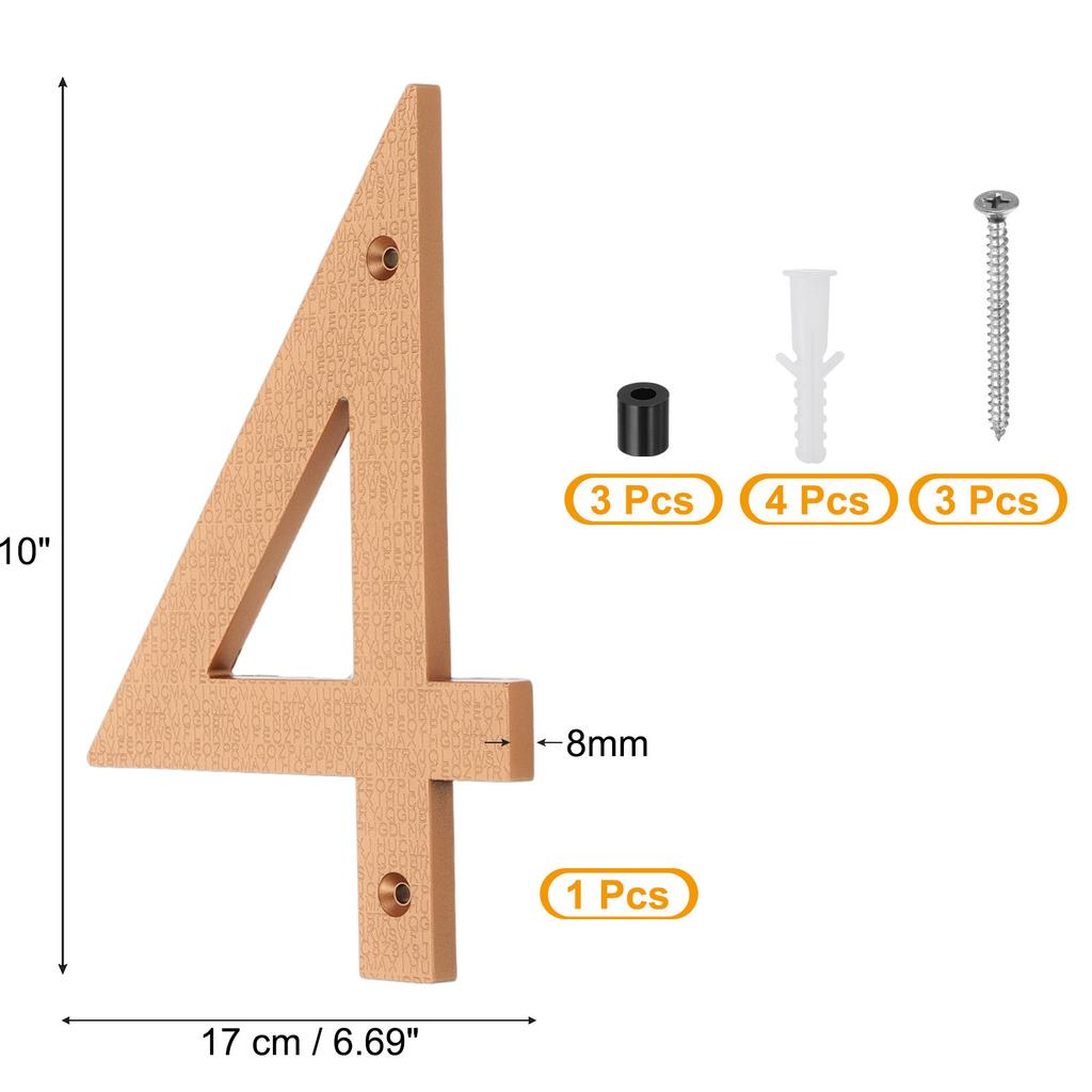 10 Inch House Number, House Address Numbers Sign Large Floating Modern with Screws for Outside Door Wall Street, Gold, 0-9