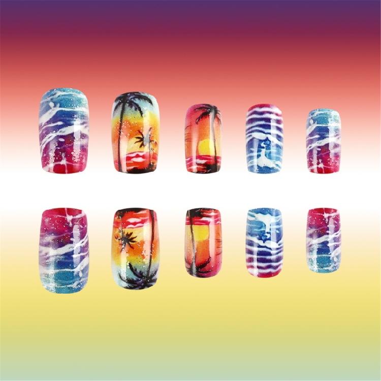 Sunset Beach Palms Tree False Nail Fashionable Artificial Nail Acrylic Nail Easy Wear Nail Tips Suitable for Everyday