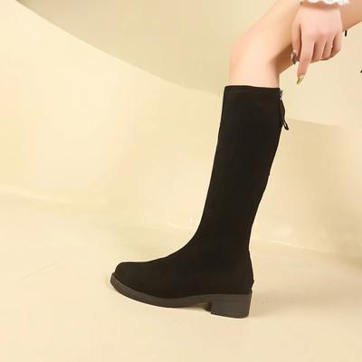 Winter High Quality Women's Boots Fashionable Round Toe Solid Color Medium Heel Suede Back Zipper Women's High Boots