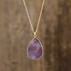 Hot-selling simple natural stone water drop pendant copper-plated real gold necklace couple daily jewelry gifts