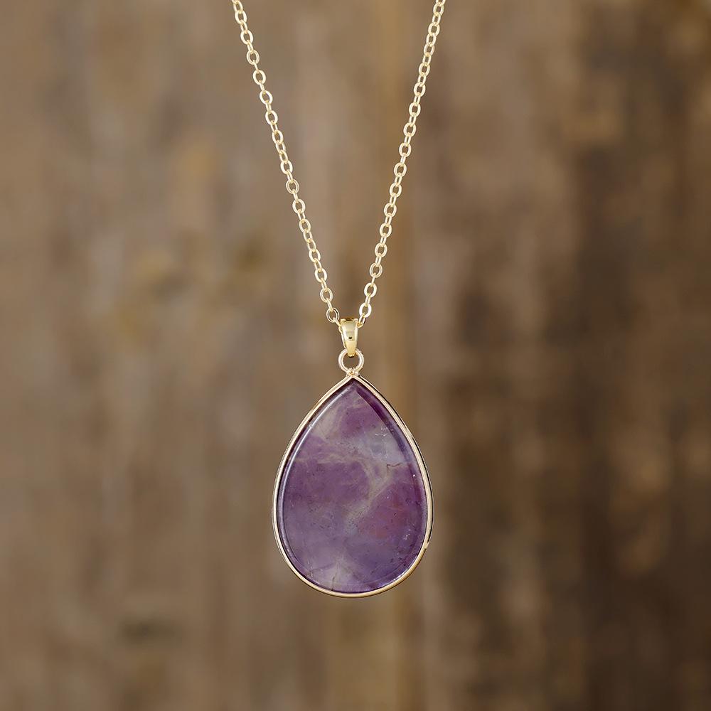 Hot-selling simple natural stone water drop pendant copper-plated real gold necklace couple daily jewelry gifts