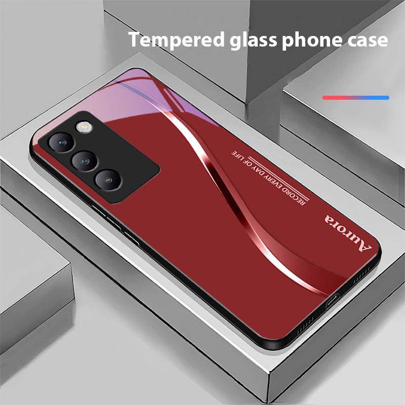 Zweifarbige Streifen für Y72 33S 11 03 36 96 Lite 35 16 Iqoo 12 V40 SE 5G 29 40 21 30 X80 Pro Vivo Handyhülle aus gehärtetem Glas Schwarz