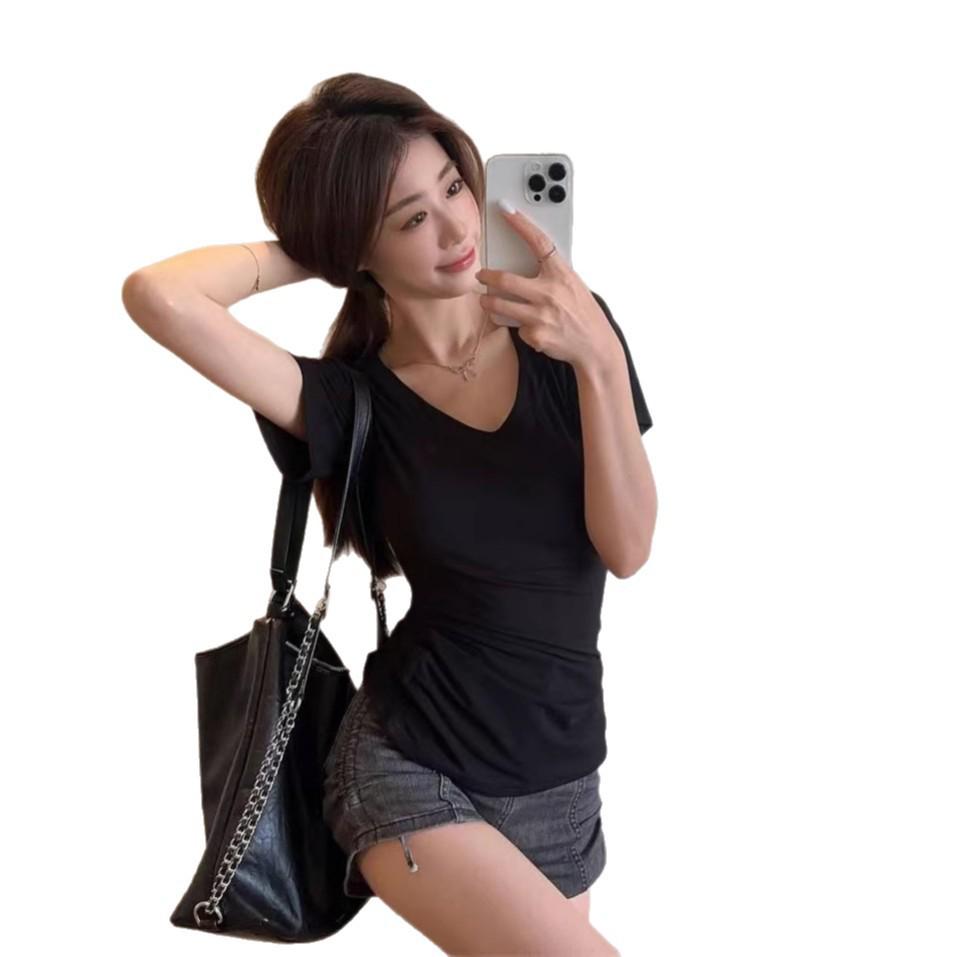 Sexy V-Neck Slim Fit Short Sleeve Korean-Style Top