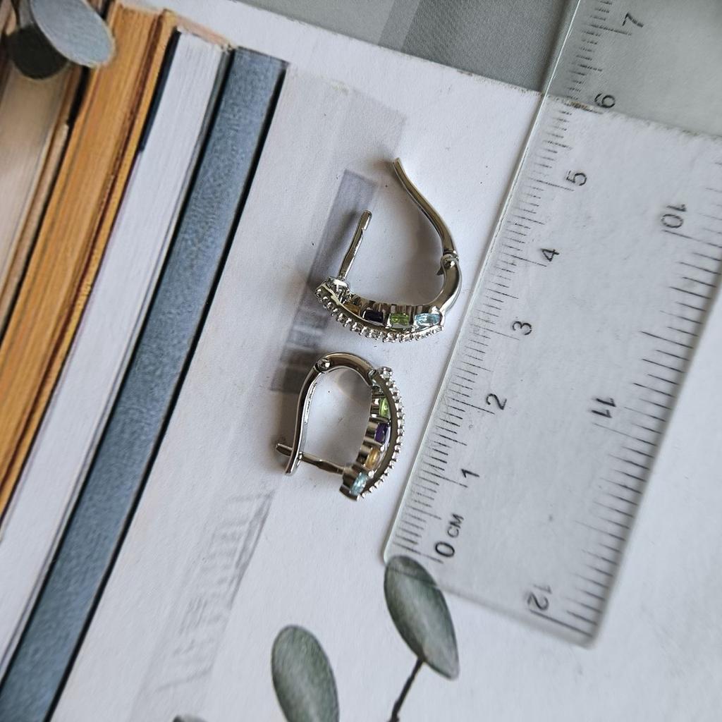 Brincos de prata com ametista natural 1.553ct, citrino, crisólito, topázio (2193265)