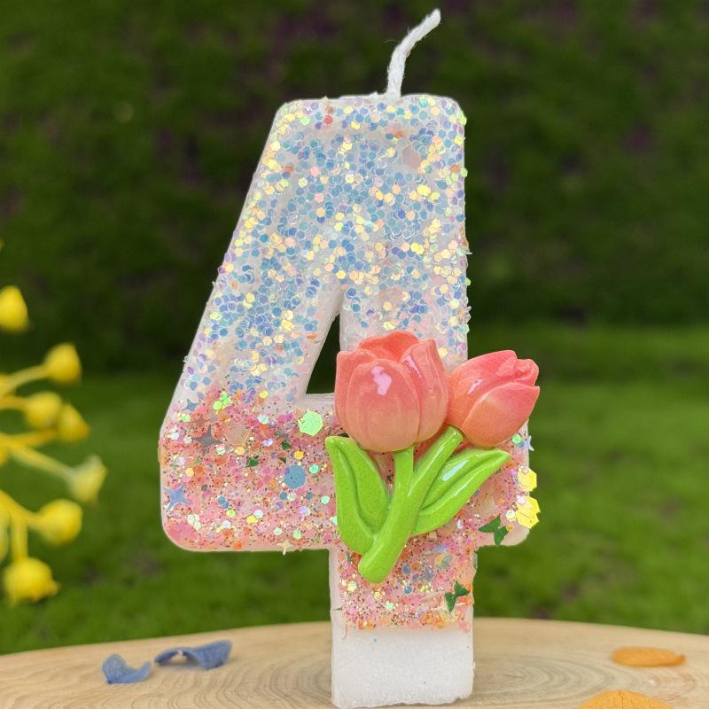 Pink Tulip Digital Birthday Candle for Cake Decoration