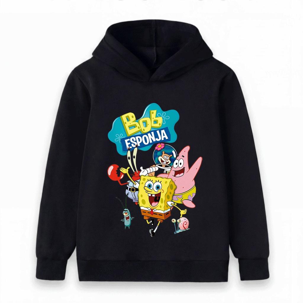 Kids Boys Girls Pullover Hoodie Cartoon Sponge Character Print Casual Soft Long Sleeve Sweatshirt for Toddlers Children Daily Wear