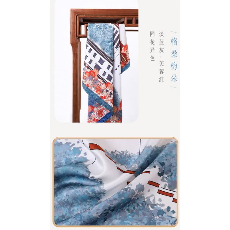 100% Mulberry Silk Square Scarf Double-sided Print Light Luxury Shawl Women Mom Fashion Accessory