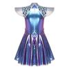 Complete Women‘s Alien Astronaut Halloween Costume S-3XL: Gradient Sequin Mini Dress with Metallic Patchwork & Fly Sleeves