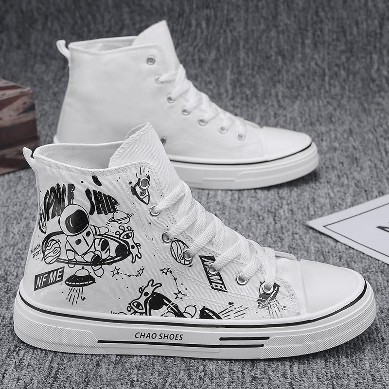 Graffiti High Top Canvas Shoes Ins Flat Shoes Casual Sports Cloth Shoes Student Campus Style