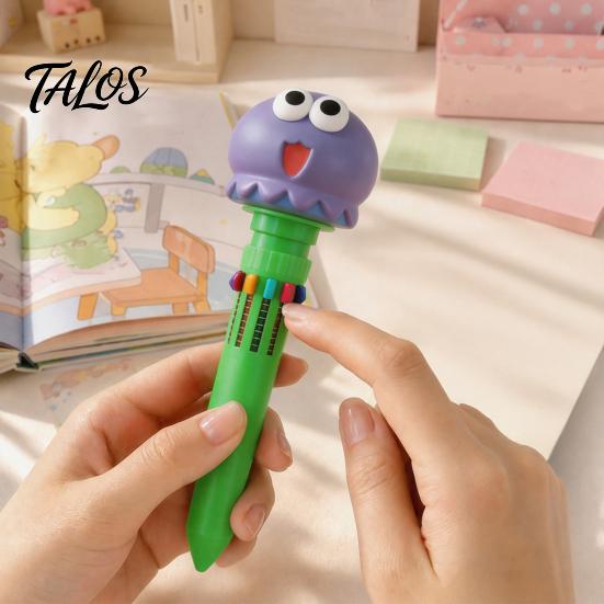 Fun Office Supplies for Children 10 in 1 Cartoon Ballpoint Pen, Multicolor Press Retractable Pens, Multi Color Pens Smooth Writing Stationery